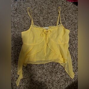 Delicate Yellow Lace-Trim Spaghetti Strap Top
